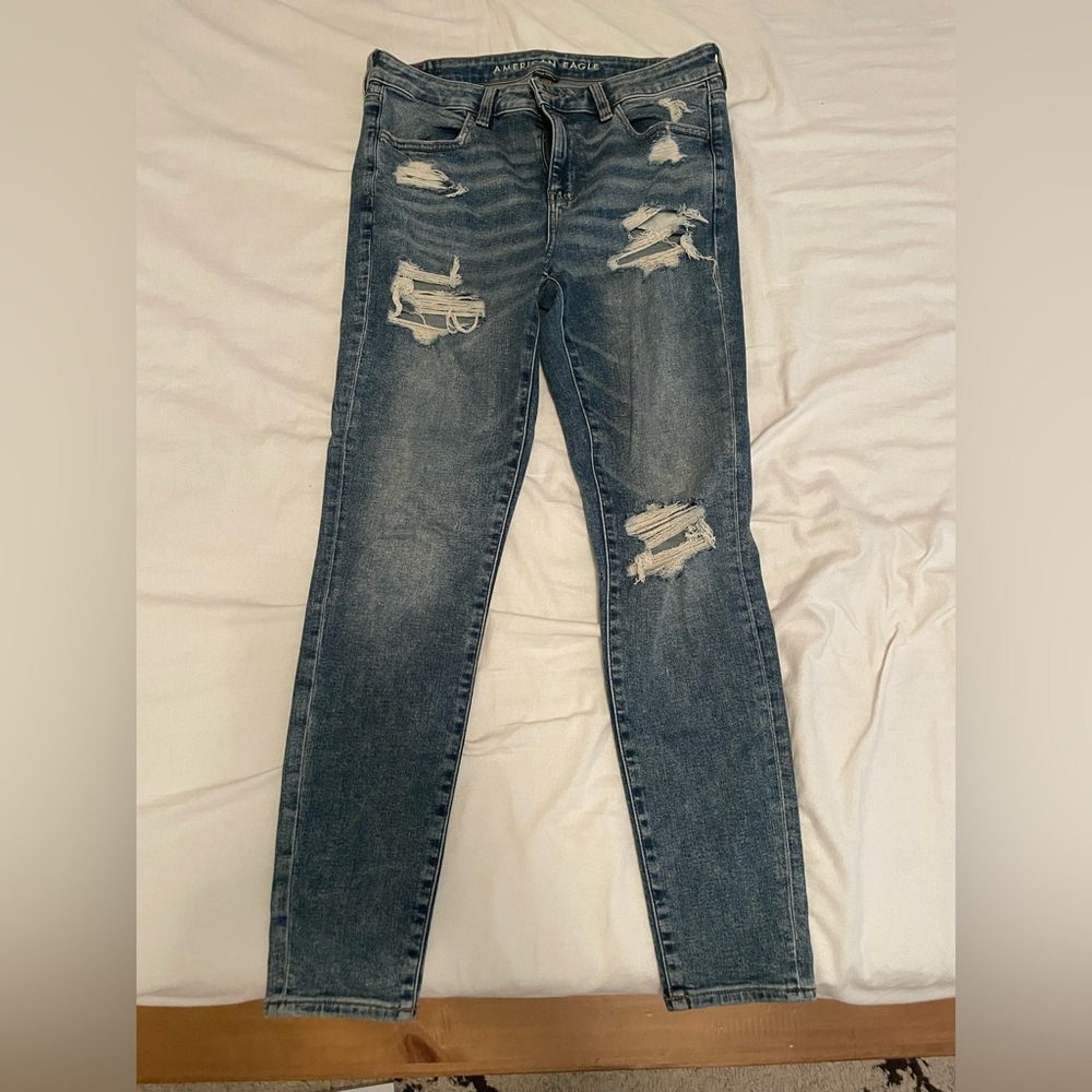 American Eagle Outfitters Women’s Distressed Skinny Jeans - Blue